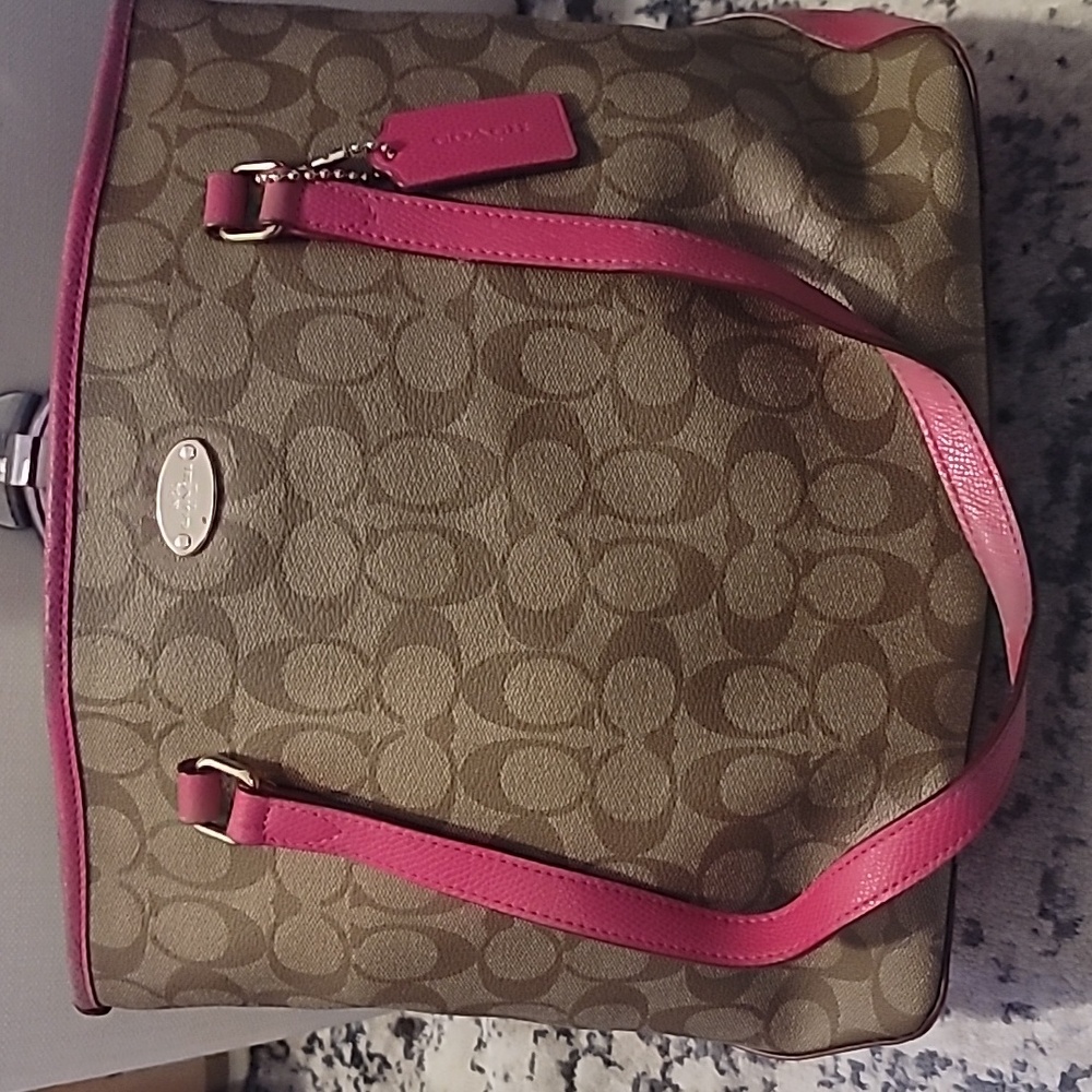 Monogram Coach Tote w/Pink Trim